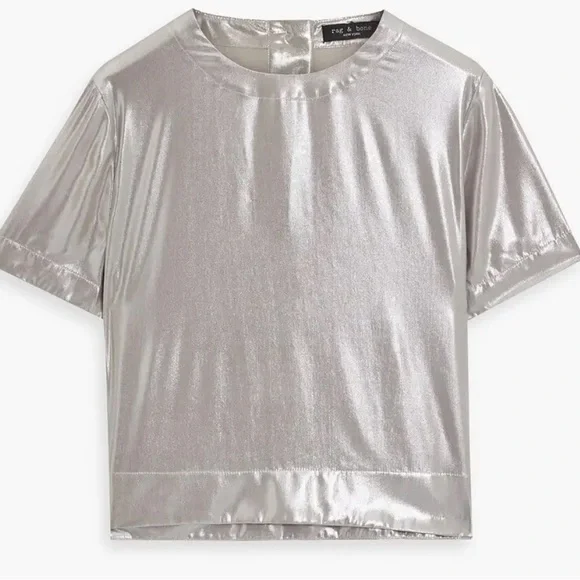 NWT rag & bone Gia Cropped Silver Metallic Tee | S - Picture 3 of 7